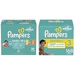 Diapers Size 2 - Pampers Baby Dry Disposable Baby Diapers, 180 Count, Super Economy Pack & Diapers Size 3, 168 Count - Pampers Swaddlers Disposable Baby Diapers, (Packaging May Vary)