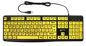 Geemarc Wired Alphanumeric Keyboard with Large Black Lettering and Yellow Keys - High Colour Contrast for People with Low Vision - Compatible with Windows XP, Vista, 7, 8, 10 - UK Version