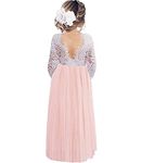 Beganly Toddler Girls Elegant Lace Straight Maxi Tulle Party Dresses V Back Flower Girl Dress Pink 5T