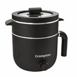 Crompton InstaNourish Pro 1.2L Multi Purpose Electric Kettle with Steamer | 600W | Cool Touch Body | Egg Boiler Stand | Auto Shut-Off | Dry Boil Protection | Black