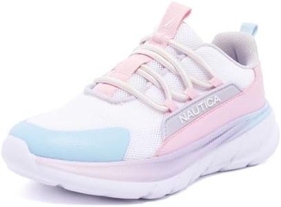 Nautica Youth Girls Bungee Slip-On Sneakers – Athletic Play Shoes with Stretch Laces,Migne S -White Pastel-1