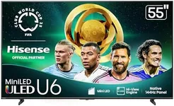 Hisense 55" Class U6 Series Mini-LED 4K UHD Smart Fire TV (55U65QF, 2025 Model) - QLED, Native 144Hz, HDR10+, Dolby Vision IQ, Dolby Atmos, Game Mode Pro, ALLM, Alexa Built in, Black