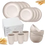 KFT 16 Piece Premium Wheat Straw Dinnerware Set | Service for 4 | Includes Plates, Bowls, Cups | Unbreakable & Perfect for Stylish Outdoor Dining