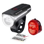 SIGMA SPORT AURA 60 and NUGGET II LED Bike Light Set, StVZO-Approved, Battery-Powered Front Light and Rear Light, Black