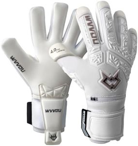 WVVOU Soccer Goalie Gloves for Adults and Youth, High Performance Goalkeeper Gloves with 5 Detachable Finger Saves, Soccer Gloves with 4mm Sticky Latex Palm (White, 9)