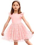 Arshiner Baby Girl Tulle Dress Toddler Flutter Sleeve Tutu Gown Flower Girl Wedding Birthday Party Dresses (Pink Flower, 3T)