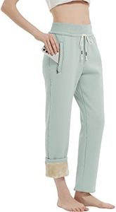 Gihuo Women's Sherpa Lined Sweatpants Winter Warm Fleece Lined Sweatpants with Pockets Fleece Jogger Pants Athletic (2# LightGreen-L)