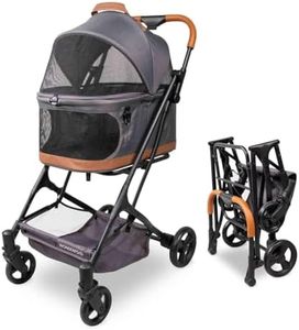 WONDERFOLD P2 Pet Stroller for Dogs and Cats Featuring Removable Carrier, Snap-Lock Canopy with Mesh Windows, One-Step Rear Brakes, and Easy Folding, Glacier Grey