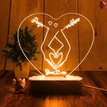 Artistic Gifts Personalized 3D Illusion LED Table Lamp | Customized Name Lamp for Couple Gift Anniversary, Wedding, Marriage, Valentine Day- Wooden Base, Multicolor Light. (Heart 1)