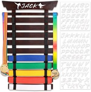 Winartton 10 Belts Karate Belt Display Rack with Stickers, Taekwondo Belt Display Holder, Martial Arts Belt Display, No Assembly Required, BJJ Hanging Holder for Kids and Adult