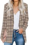 luvamia Women's Casual Long Sleeve Lapel Button Slim Work Office Blazer Jacket Business Suits for Women Office Professional Plaid Brown Size Xx-Large Size 20 Size 22