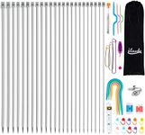 ilauke 56Pcs Knitting Needle Set, 11 Pairs Straight Single Pointed Stainless Steel Sweater Needles Set 2mm-8mm, Locking Stitch Makers, Large-Eye Blunt Needles, Measure Tape