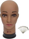 BHD BEAUTY Bald Mannequin Head Brown Female Professional Cosmetology for Wig Making, Display wigs, eyeglasses, hairs with T pins