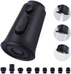 WOWOW Kitchen Faucet Head Replacement, 3 Function Pull Down Faucet Sprayer Head with 9 Adapters, Matte Black Kitchen Sprayer Nozzle Compatible with Moen, Delta, Kohler Faucets