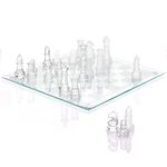 Srenta Fine Glass Chess Set Game, Modern Clear Chess Set, Deluxe Chess Set Glass Chess Board Set with Solid Clear & Frosted Chess Glass Pieces | 9.7’’ Crystal Chess Boards Sets, Felt Padding Included