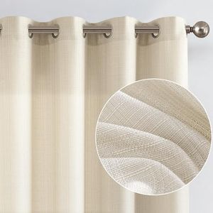 JINCHAN Curtains Linen Textured Casual Weave Curtain for Living Room Grommet Top Light Filtering Window Drapes Panels for Bedroom Beige 2 Panels Curtains,Each W127cm X D244cm