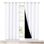 NICETOWN 100% Blackout Window Curtain Panels, Full Light Blocking Drapes with Black Liner for Nursery, 72 inch Drop Thermal Insulated Draperies (White, 2 Pieces, 52-inch Wide Per Panel)