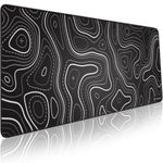 Minimalist Topographic Map Mouse Pad - Contour Extended Large Stitch Edge Mousepad. Black & White Non-Slip XL Gaming Mat