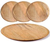 Wood Service Plates - 11" Dinnerware Buffet Plate Round Thanksgiving Charger Plate Centerpiece Dining Cover Plate for Sandwiches, Salad, Finger Foods, Cheese, Burgers, appetizers - 4 Pack (Tan Brown)