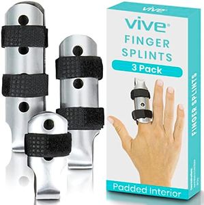 Vive Finger Splints - Mallet Brace For Trigger, Middle, Pinky, Ring, Dislocated Thumb Support - Metal Aluminum Immobilizer with Foam (3 Count (Pack of 1))