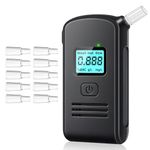 aquota Breathalysers - Portable Breathalysers for Euro Travel with 10 Reusable Mouthpieces, Professional Breathalyser with LCD Digital Display, Breathalyzer for Home Party Use (Black)