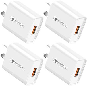 HEYMIX QC 3.0 Charger, 18W Quick Fast USB Wall Charger (4-Pack) AU USB Plug for Wireless Charger Adapter, Fast Charging Plugs Compatible Samsung Galaxy S25 S10 M31, iPhone, iPad, White