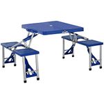 Outsunny Portable Foldable Camping Picnic Table with Seats Chairs and Umbrella Hole, 4-Seat Fold Up Travel Picnic Table, Blue