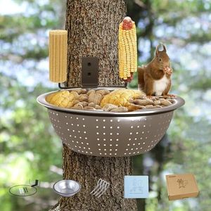 Ofasixx Squirrel Feeders for Outside-Squirrel Feeder with Drainage Holes, Removable Bowl, Squirrel Picnic Table,1×Journal,Chipmunk Feeder with 2 Corn Cob Holders, Fence/Tree Easy to Install