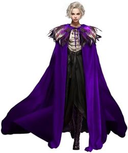 JEGERMIG Classic Witch Costume Cloak and Natural Feather Cape Halloween Role Play Party Witchy Cloak