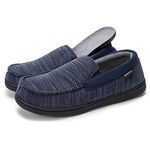 MERRIMAC Men's Cozy Cotton Knit Moccasin Slippers Coral Fleece Lined House Slippers with Removable Insole (11 M US, Navy Blue)