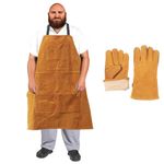 Urby Plus Size Apron For Wood Working, 16oz Ready Wares Waxed Canvas Apron Fits Waist W36+, XL, XXL Or Plus. Ideal For Woodworking, Workshop, Or Wood Shop. (Plus Size: Leather + Gloves)