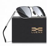 LUENX Rectangular Aviator Polarized Sunglasses for Men Women 59mm Mirrored Silver Lens Square Metal Silver Frame Spring Hinge