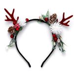 Unicra Christmas Headband Flower Antlers Headband Headwear Elk Deer Animal Horns Hair Piece Headdress Halloween Hair Accessories for Women and Girls (17)