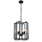 Ejerlya Farmhouse Lantern Chandelier Light Fixture Black, 4-Light Rustic Industrial Pendant Lighting, Adjustable Height Modern Square Cage Hanging Lights for Hallway Kitchen Island Living Room Bedroom