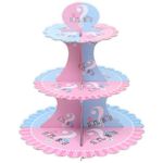 AEX 3 Tiers Paper Cake Stand | Birthday Cupcake Stands | Biodegradable Round Food Stand Display | Paper Cake Stand | Afternoon Tea Stands | Dessert Cupcake Holder Fruit Desserts Display (Boy or Girl)