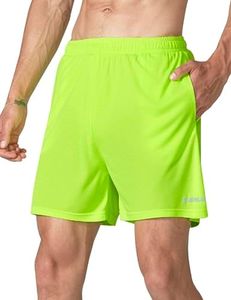 EZRUN Men's 5 Inches Running Workout Shorts Quick Dry Lightweight Athletic Shorts with Liner Zipper Pockets,Neon Yellow,M