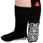 ZFSOCK Diabetic Socks for Men Non-slip: Extra Wide Soft Top for Swollen Feet Ankles Leg Hospital Socks with Grips Non-Binding Gentle Grip Non-Elastic Loose Fitting Edema Socks Black 3 Pairs 6-11