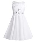 FEESHOW Kids Girls Sequin Lace Formal Wedding Pageant Party Prom Ball Gown Flower Girl Dress Crystal Belt Ivory 2