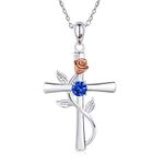 BlingGem Cross Necklaces for Women 925 Sterling Silver September Birthstone Pendant Necklaces for Women 5A Cubic Zirconia Anniversary Jewelry Birthday Mothers Gift for Women Mom Wife