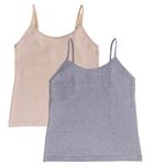 Adira | Starter Camisole for Girls | Flat Padded Innerwear Vest | Camisole for Puberty | Girls Slip | Covers Nipples & Gives Confidence at School | Stretchy Cotton | Pack of 2 | Skin & Grey | XL