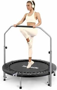 SereneLife 40” Rebounder Trampoline Adult, Mini Fitness Trampoline for Indoor Outdoor Use, Portable & Foldable, Adjustable Handrail- Professional Aerobics Round Trampoline Style