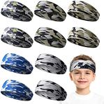 10 Pieces Boys Athletic Sweatbands - 16 inch Elastic Wicking Headbands, Hair Bands & Soft Head Wraps for Sports and Activities (Camouflage Style)