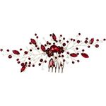 BETITETO Bridal Hair Comb Wine Red Crystal Sliver Wedding Hair Vine Piece Accessories for Women Party Banquet