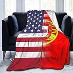 American Flag and Portuguese Flag Ultra Soft Flannel Fleece Blanket All Season Living Room/Bedroom Warm Throw Bed Blanket