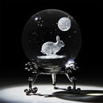 HDCRYSTALGIFTS 3D Crystal Ball Paperweight with Silver-Plated Flowering Stand,60mm Laser Engraved Rabbit Sphere Figurine Collectibles,Decorative Glass Ball,Decor Creative Gift