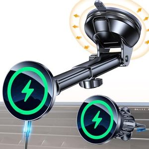 Coolpow for MagSafe Car Mount Charger Magsafe Car Charger Mount Wireless Car Charger【 Windshield+Vent+Dash】Magsafe Suction Cup Mount Charger Magnetic Phone Holder Car for iPhone 16 Pro Max 15 14 13 12