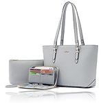 Purses And Wallets Set For Women Work Tote Satchel Handbags Shoulder Bag Top Handle Totes Purse With Matching Wallet, A102-3pcs/Set Grey, Large