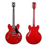 Musoo 335 style Jazz Electric Guitar, Flame Maple top Semi-Hollow Body, Chromed Hardware