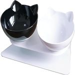 Cature Plastic Cat Bowls Elevated Cat Food Water Bowls Set,15° Tilted Raised Cat Bowls,Anti Vomiting Cat Dish Pet Feeder Bowls with Stand for Indoor Cats & Dogs (White, 27x14x14 Cm)