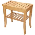 SortWise Bathroom Shower Bench, Bamboo Ottoman with Storage Shelf Vanity Stool Chair for Indoor or Outdoor Use